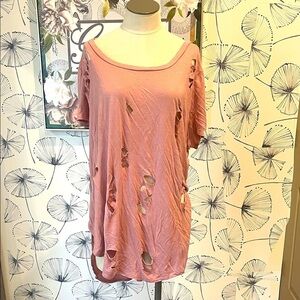 Persaya 2XL Pink Distressed Women Top